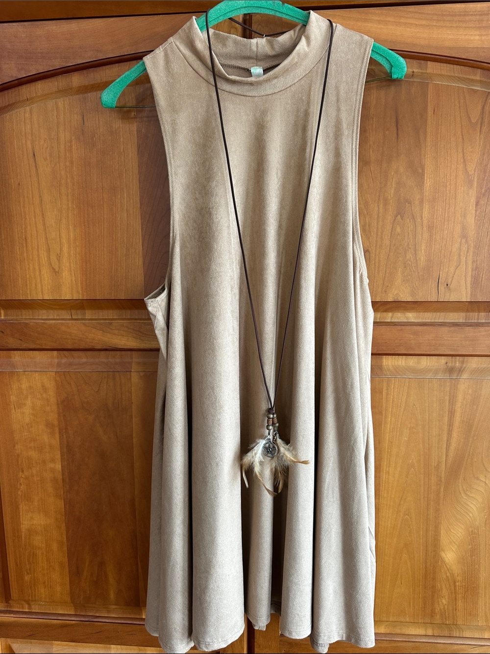 Sleeveless Fawn/Taupe Dress - Or Tunic W/ necklace or could be Tunic Size L, NWT